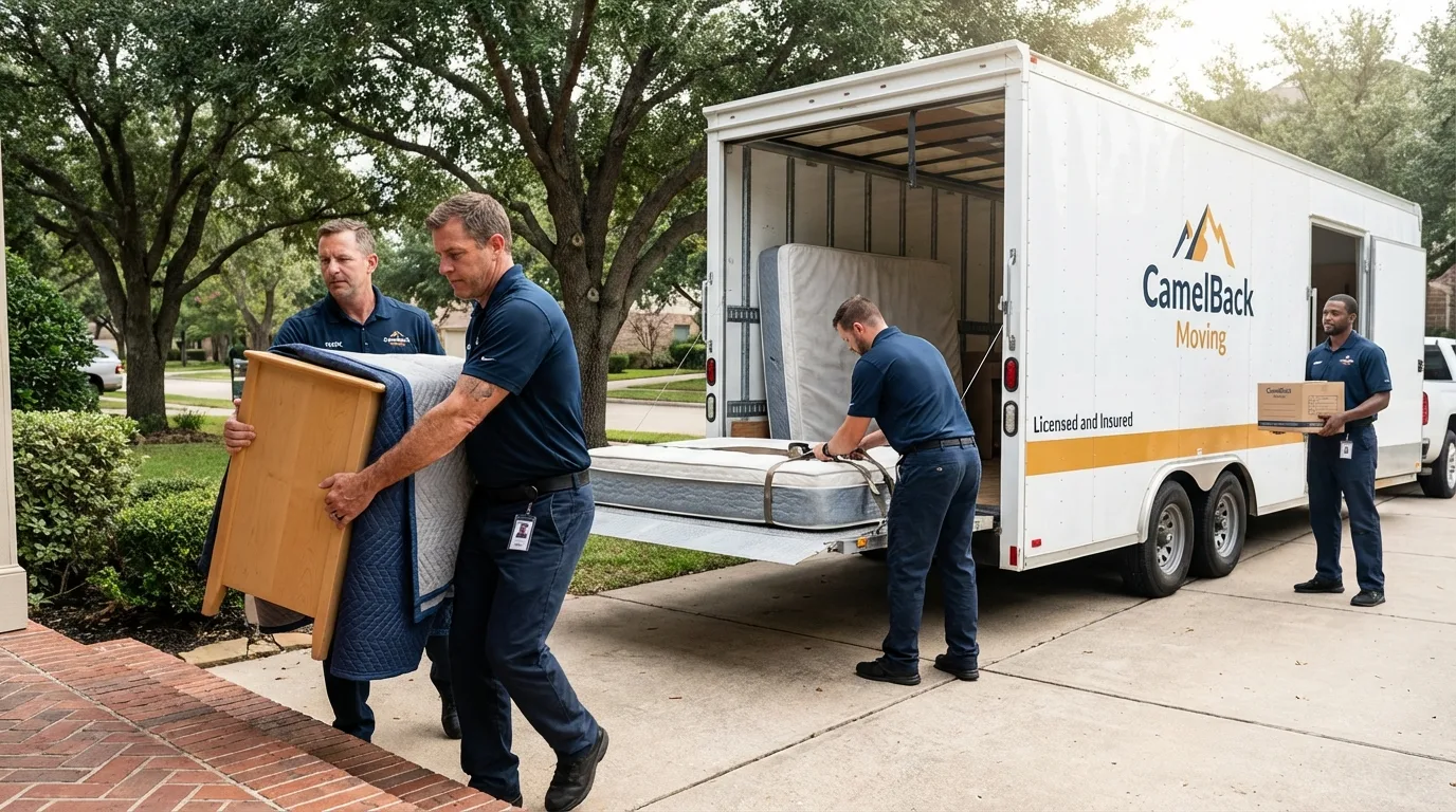 Crew loading residential truck for cross-state move from Oshkosh, NE