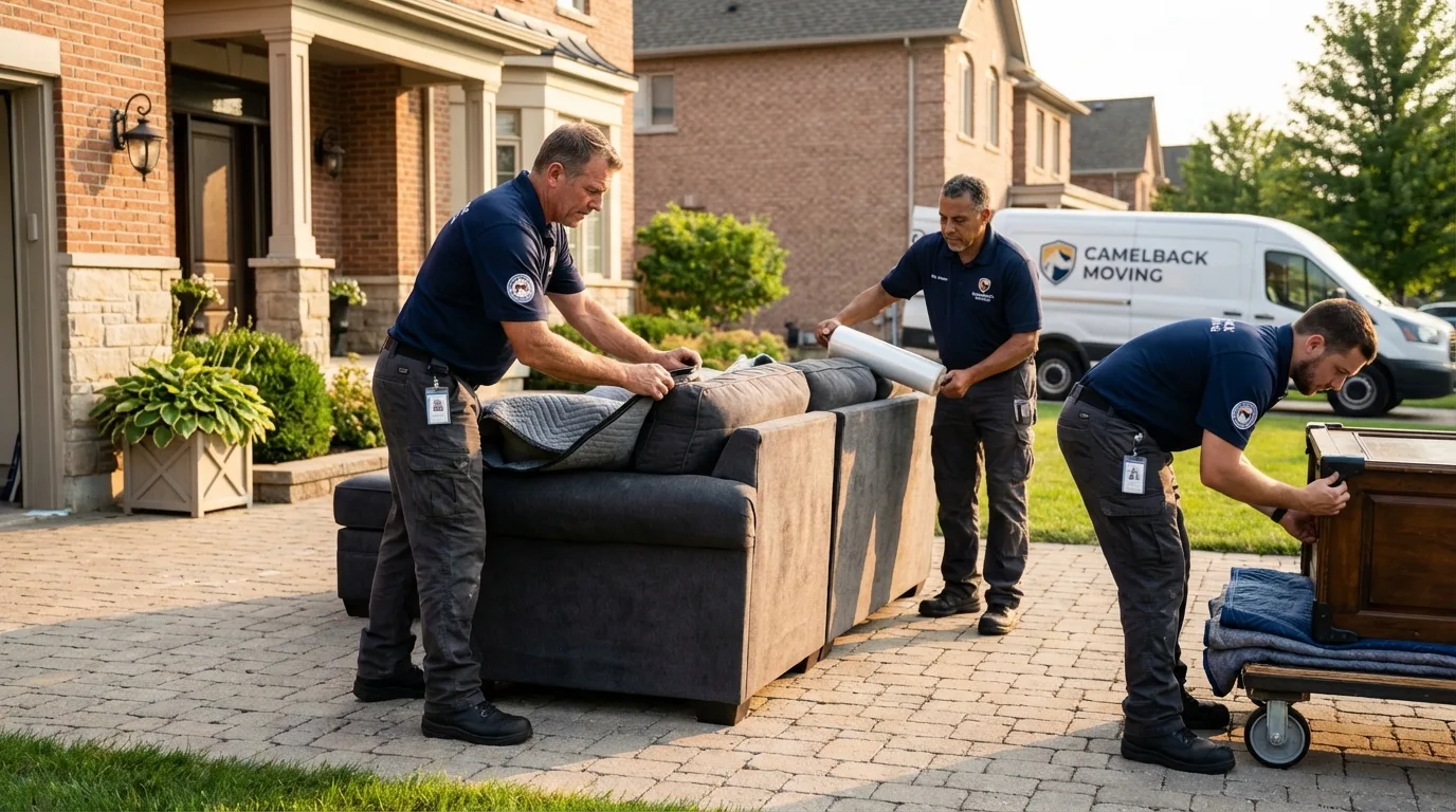 Large estate moving crew wrapping furniture in Oshkosh, NE